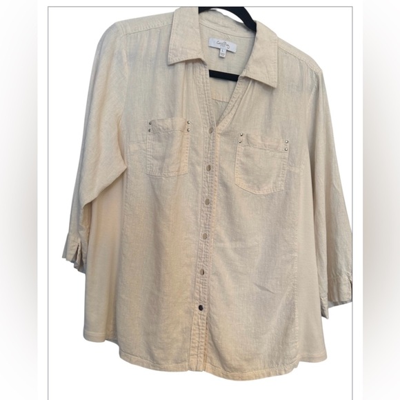 Coral Bay Linen/Rayon Button Down Top - Picture 2 of 6